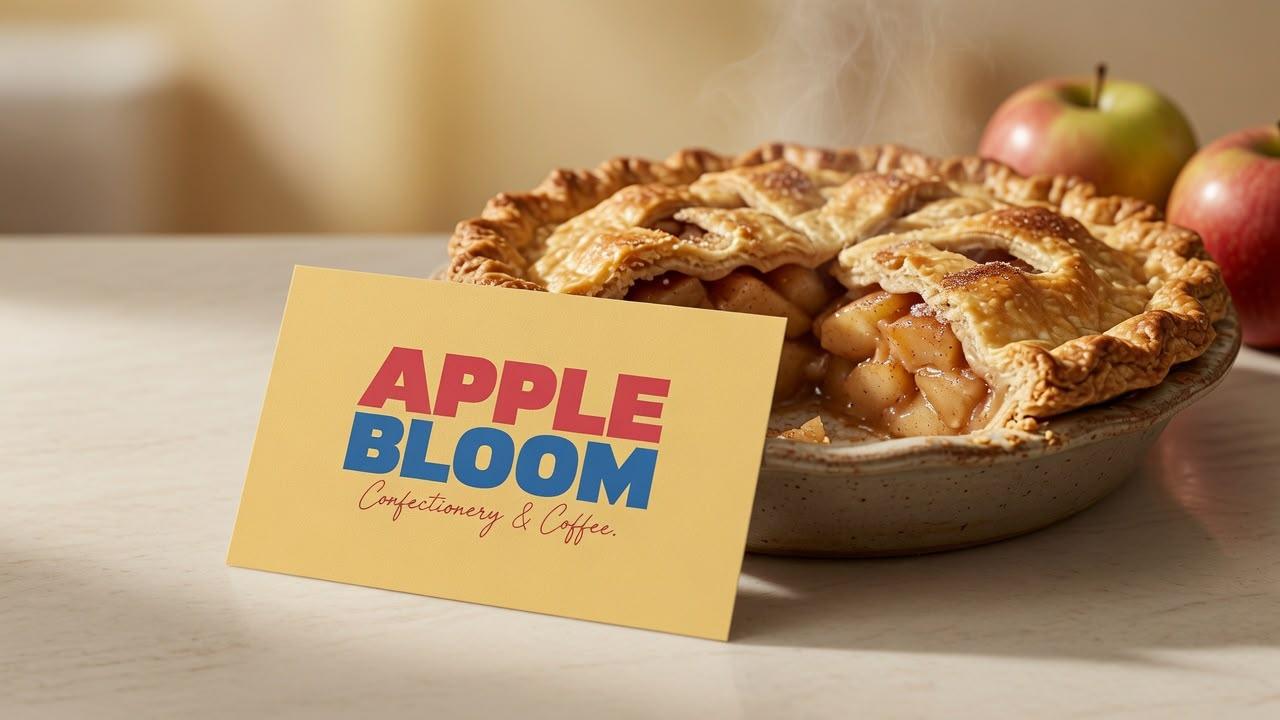 Cartão de visita Apple Bloom ao lado de uma torta de maçã