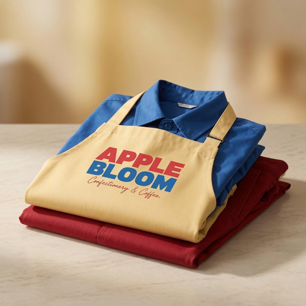 Uniforme (avental) Apple Bloom dobrado sobre camisas
